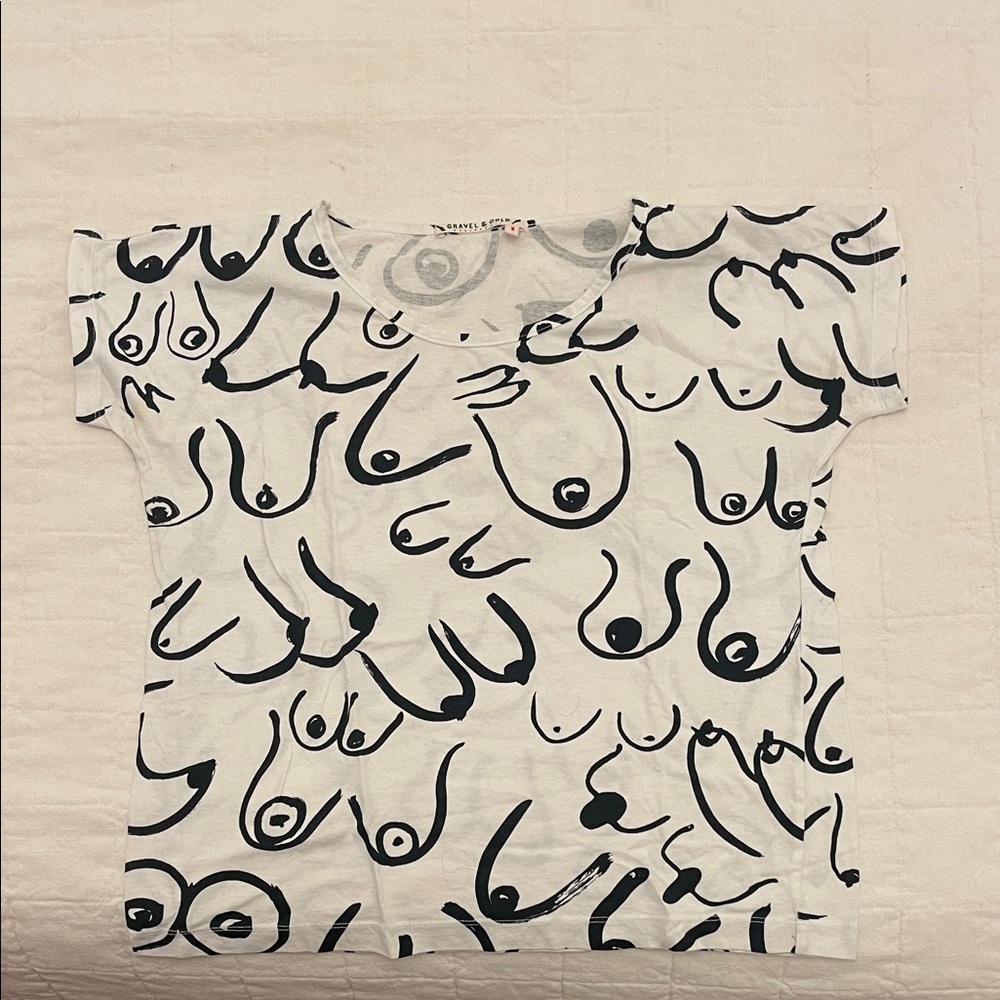 Gravel and Gold Graphic Tee - Black and White with boobs 🍒🍒🍒🍒🍒🍒🍒🍒🍒🍒